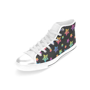 Colorful star pattern Women's High Top Canvas Shoes White