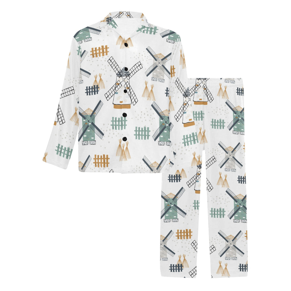 windmill pattern Men's Long Pajama Set