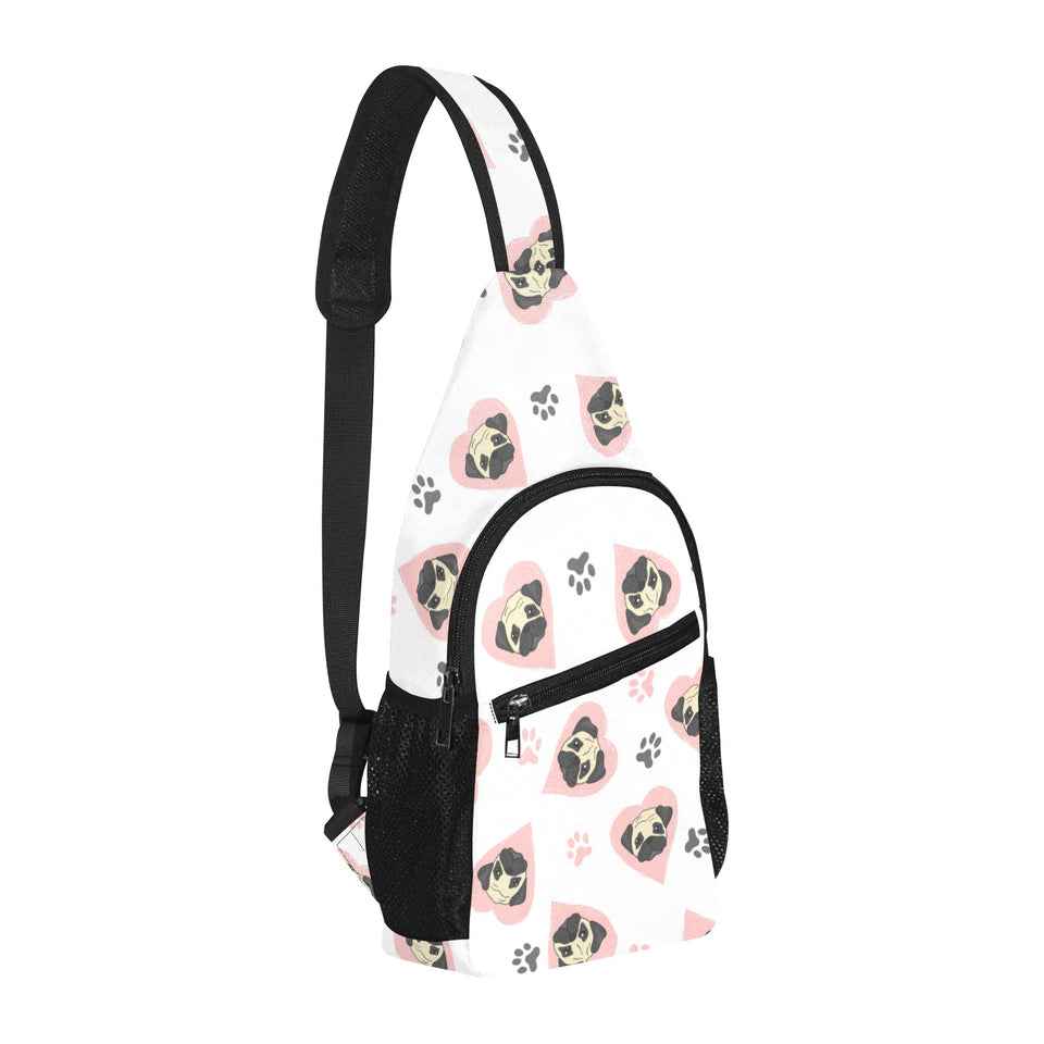 Cute pugs pink heart paw pattern All Over Print Chest Bag