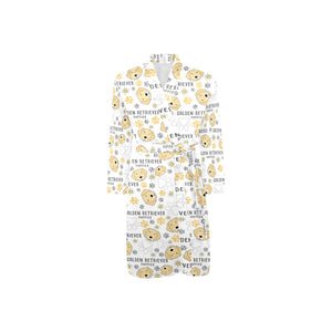 Golden Retriever Pattern Print Design 04 Men's Long Sleeve Belted Night Robe