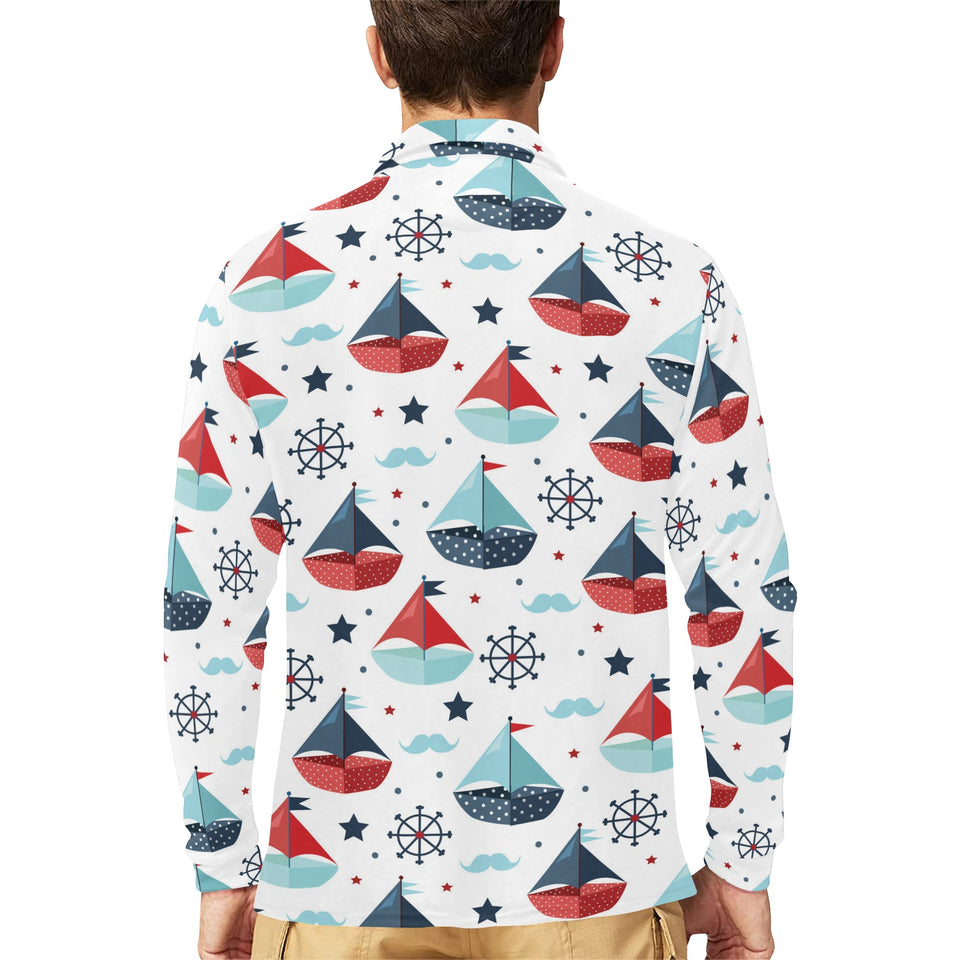 Cute color paper sailboat pattern Men's Long Sleeve Polo Shirt