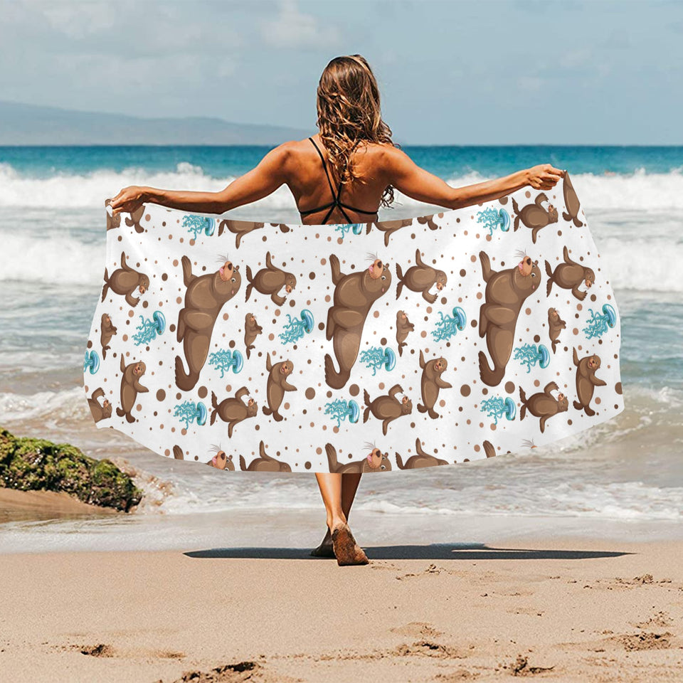 sea lion Seals jellyfish pattern Beach Towel