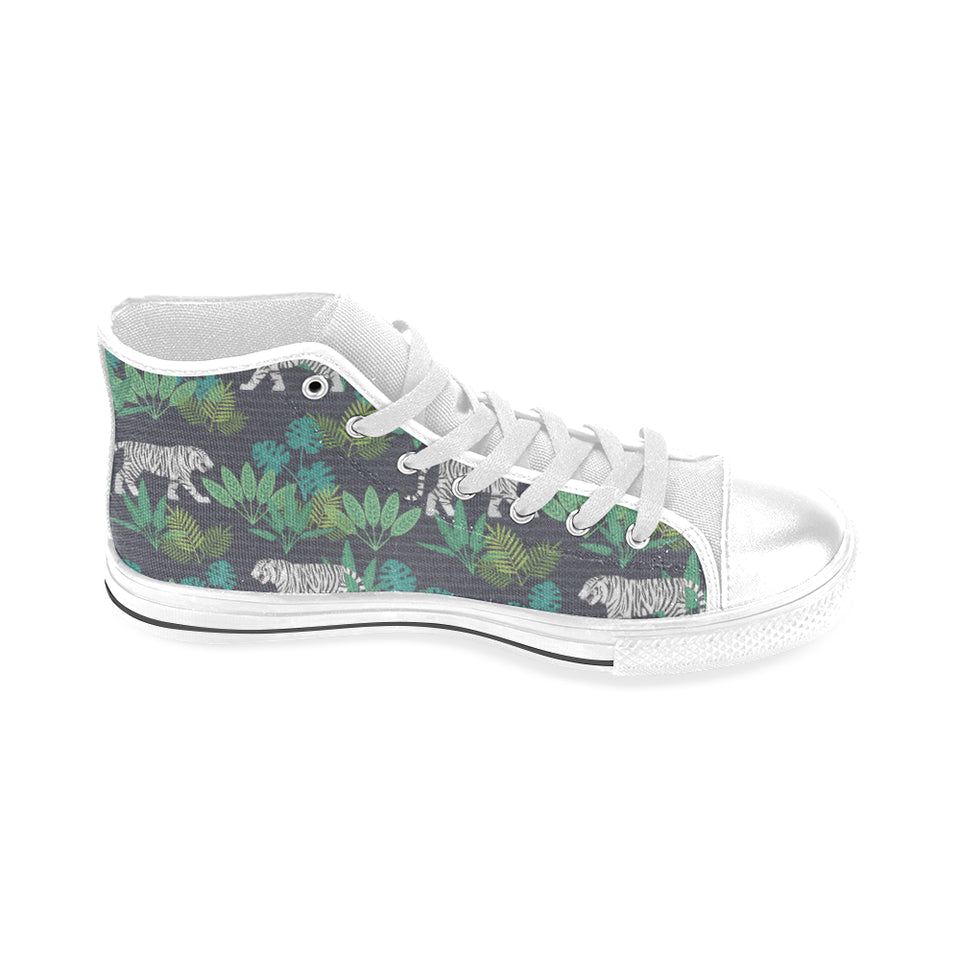 white bengal tigers tropical plant Men's High Top Canvas Shoes White