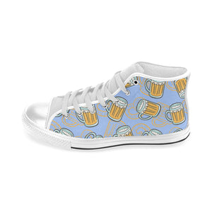 Beer pattern Men's High Top Canvas Shoes White