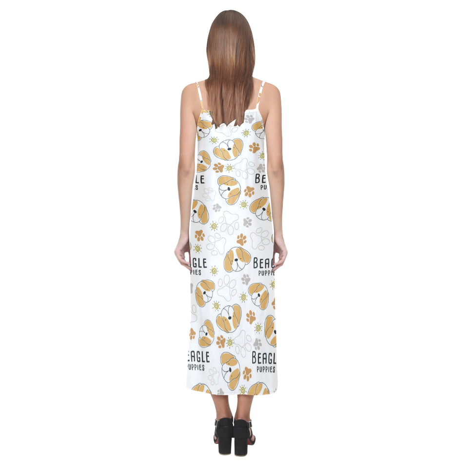 Cute beagle dog pattern background V-Neck Open Fork Long Dress