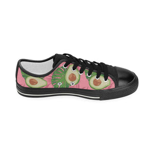 Avocado slices leaves pink back ground Kids' Boys' Girls' Low Top Canvas Shoes Black