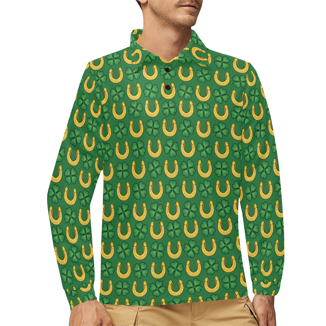 Horseshoes Pattern Print Design 05 Men's Long Sleeve Polo Shirt