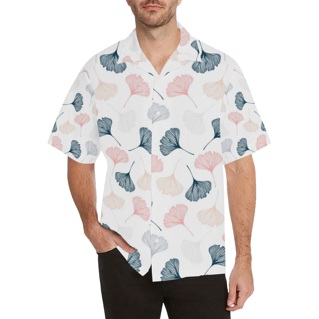 Black Gray Cream coral ginkgo leaves pattern Men's All Over Print Hawaiian Shirt