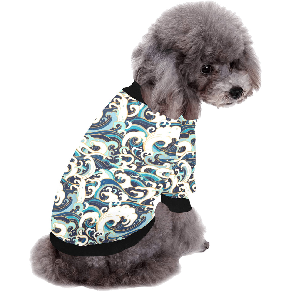 Japanese wave pattern All Over Print Pet Dog Round Neck Fuzzy Shirt