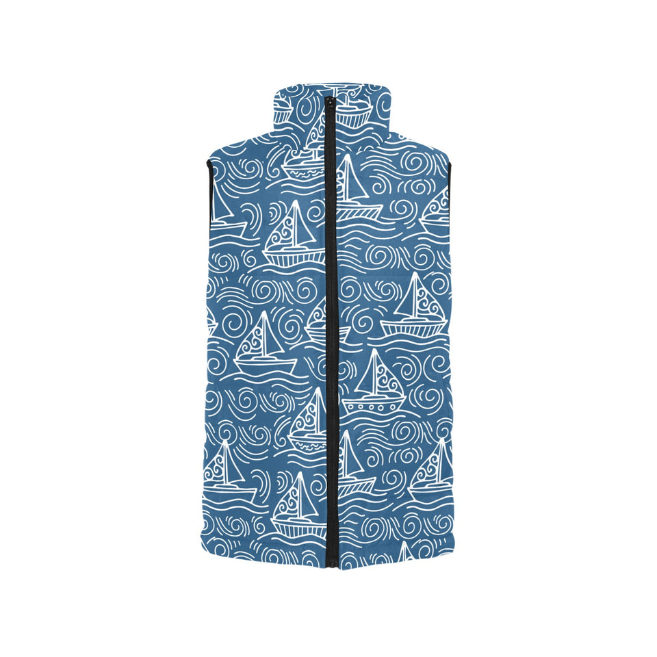 Hand drawn sailboat pattern Women's Padded Vest