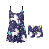Hand drawn cute unicorn star planet Chest Sexy Pleated Two Piece Swim Dress