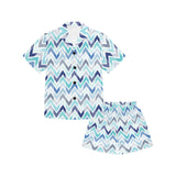 zigzag  chevron blue pattern Kids' Boys' Girls' V-Neck Short Pajama Set