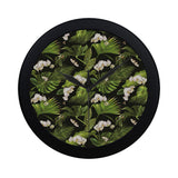 White orchid flower tropical leaves pattern blackg Elegant Black Wall Clock