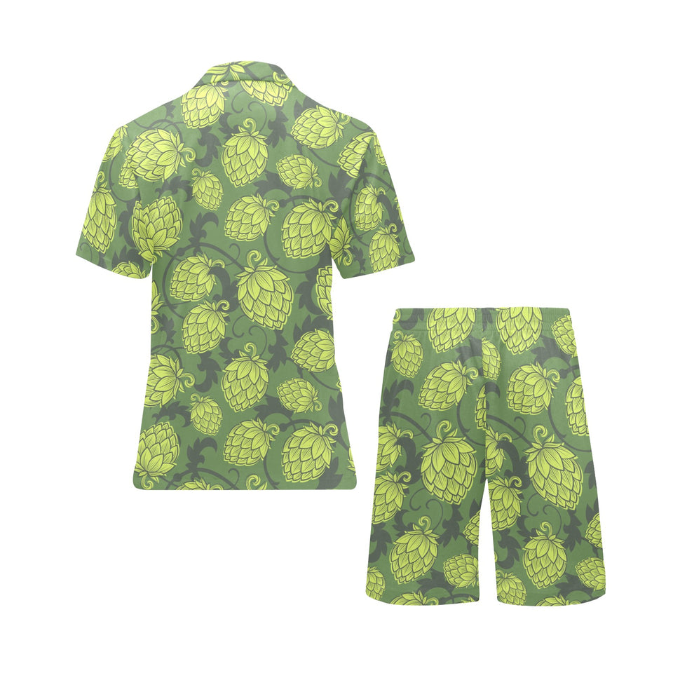 Hop pattern Hop cone background Men's V-Neck Short Pajama Set