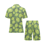 Hop pattern Hop cone background Men's V-Neck Short Pajama Set