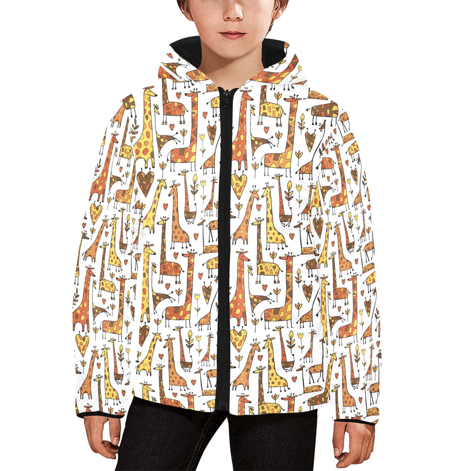 Giraffe Pattern Print Design 04 Kids' Boys' Girls' Padded Hooded Jacket