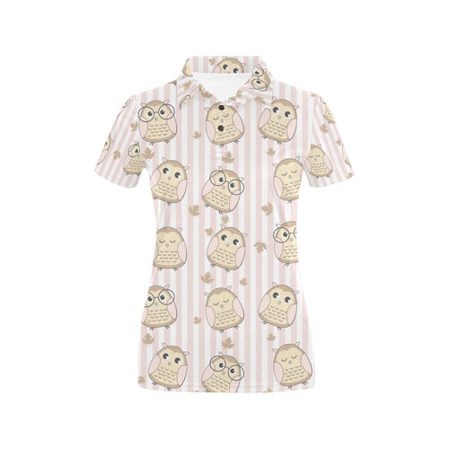 cute owl leaf Women's All Over Print Polo Shirt