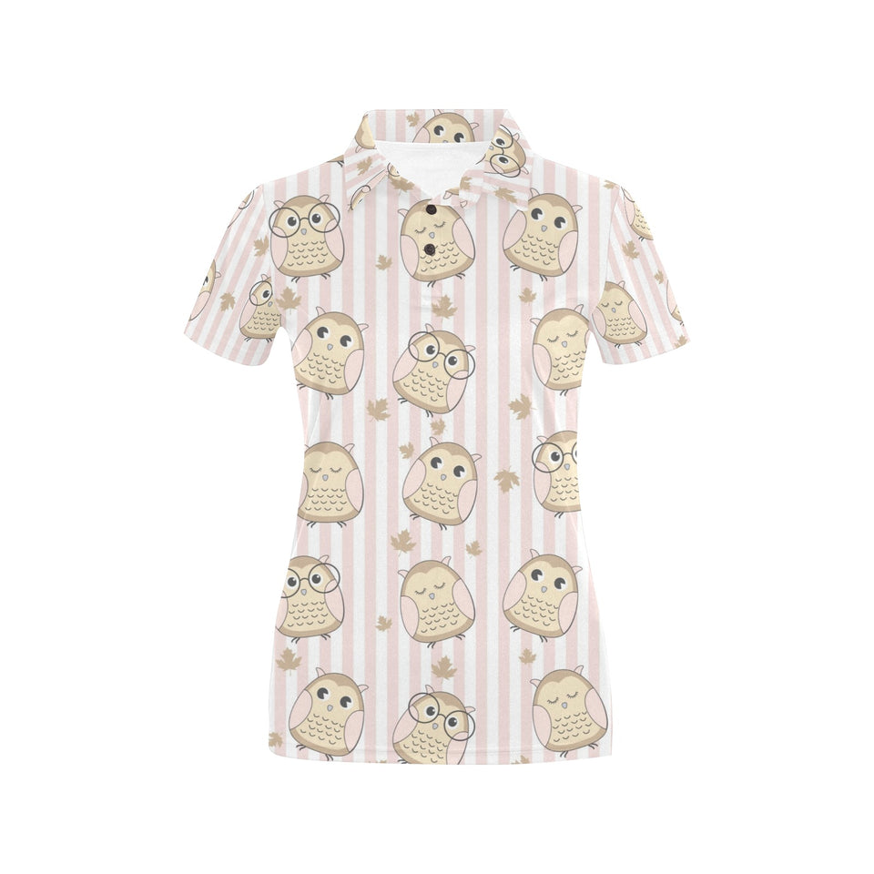 cute owl leaf Women's All Over Print Polo Shirt