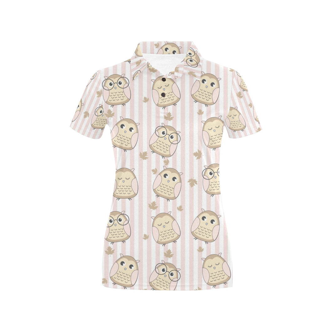 cute owl leaf Women's All Over Print Polo Shirt
