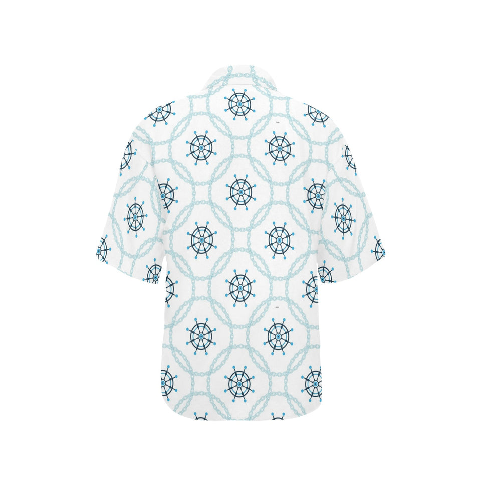 nautical steering wheel chain Women's All Over Print Hawaiian Shirt