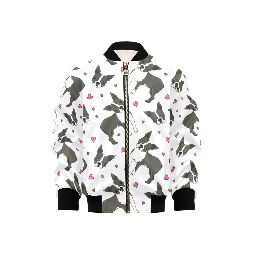 Boston terrier dog hearts vector pattern Kids' Boys' Girls' Bomber Jacket