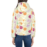 Onion garlic white red pattern Women's Padded Hooded Jacket