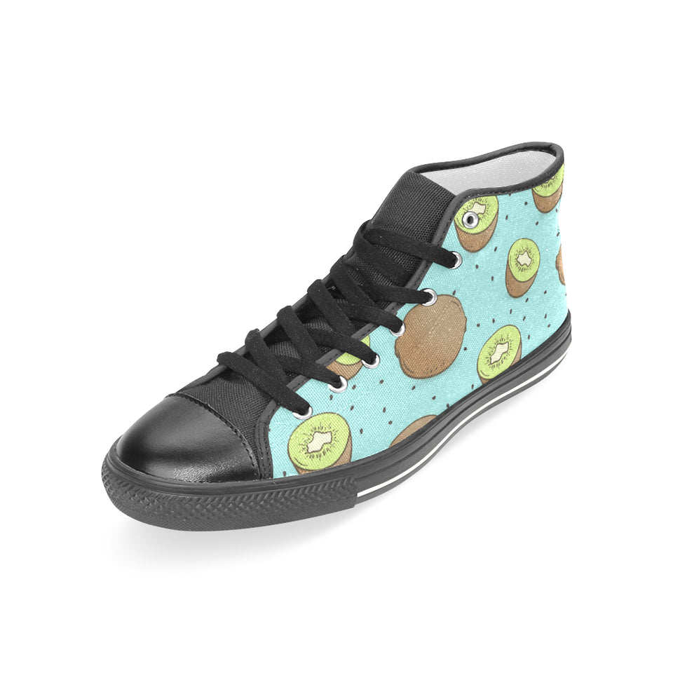 Kiwi blue background Women's High Top Canvas Shoes Black