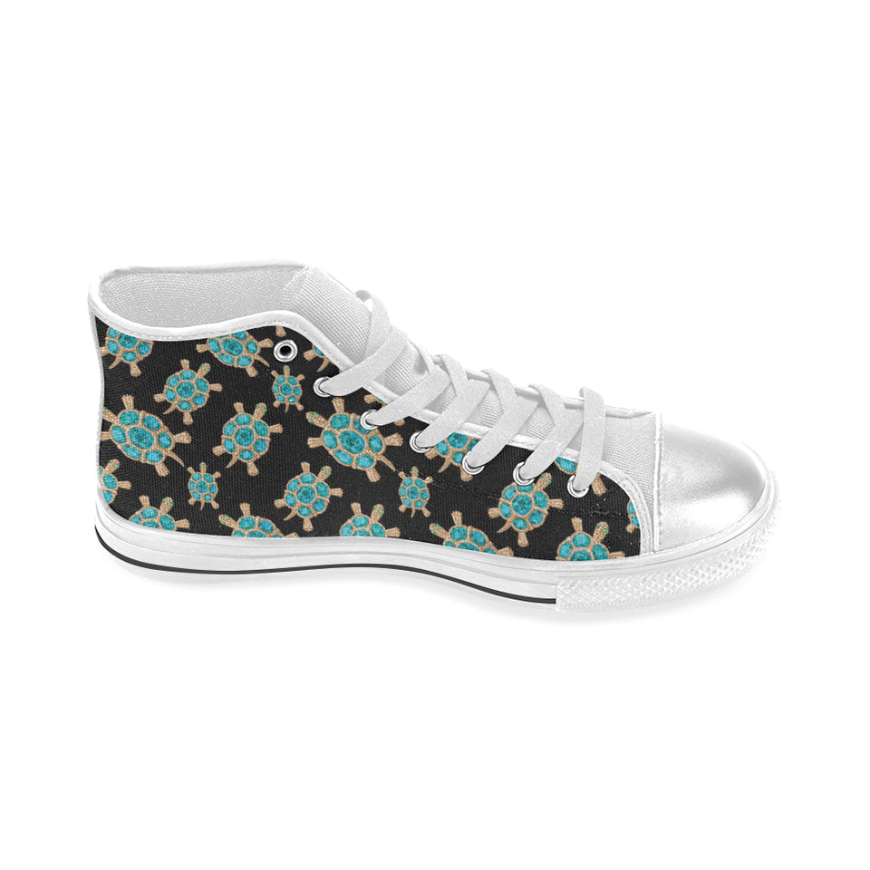 Sea turtle blue stone pattern Women's High Top Canvas Shoes White
