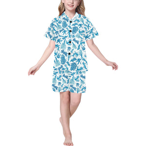 Coral Reef Pattern Print Design 01 Kids' Boys' Girls' V-Neck Short Pajama Set