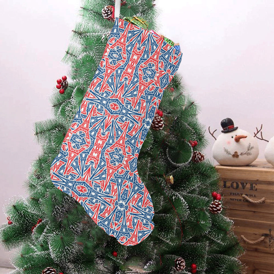 Blue Red Eiffel Tower Pattern Print Design 02 Christmas Stocking