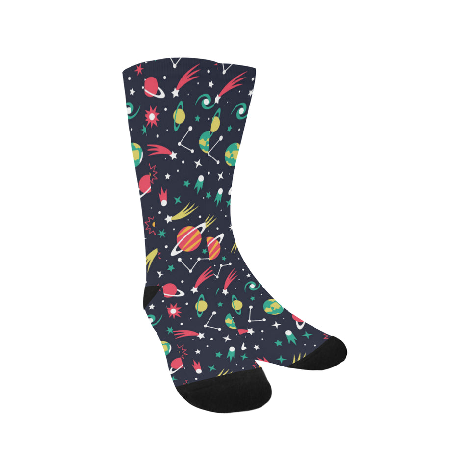 colorful space pattern planet star Crew Socks