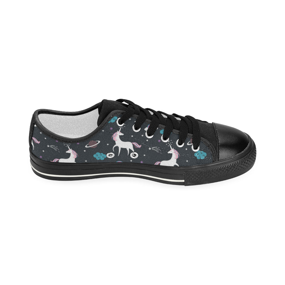 unicorn rainbows moon clound star pattern Women's Low Top Canvas Shoes Black