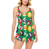 Billiard Ball Pattern Print Design 02 Chest Sexy Pleated Two Piece Swim Dress