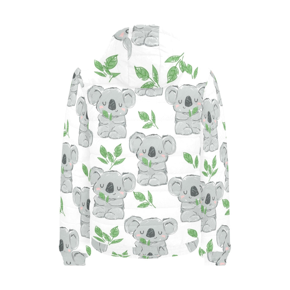 Hand drawn Koala leaves pattern Men's Padded Hooded Jacket