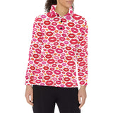 Lips Pattern Print Design 01 Women's Long Sleeve Polo Shirt