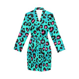 Green leopard skin print pattern Women's Long Sleeve Belted Night Robe