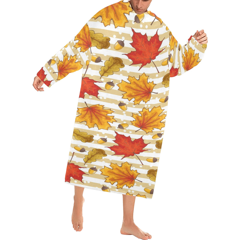 Maple leaf oak leaf acorns beige striped backgroun Blanket Robe with Sleeves