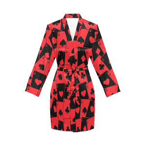 Casino Cards Suits Pattern Print Design 02 Women's Long Sleeve Belted Night Robe