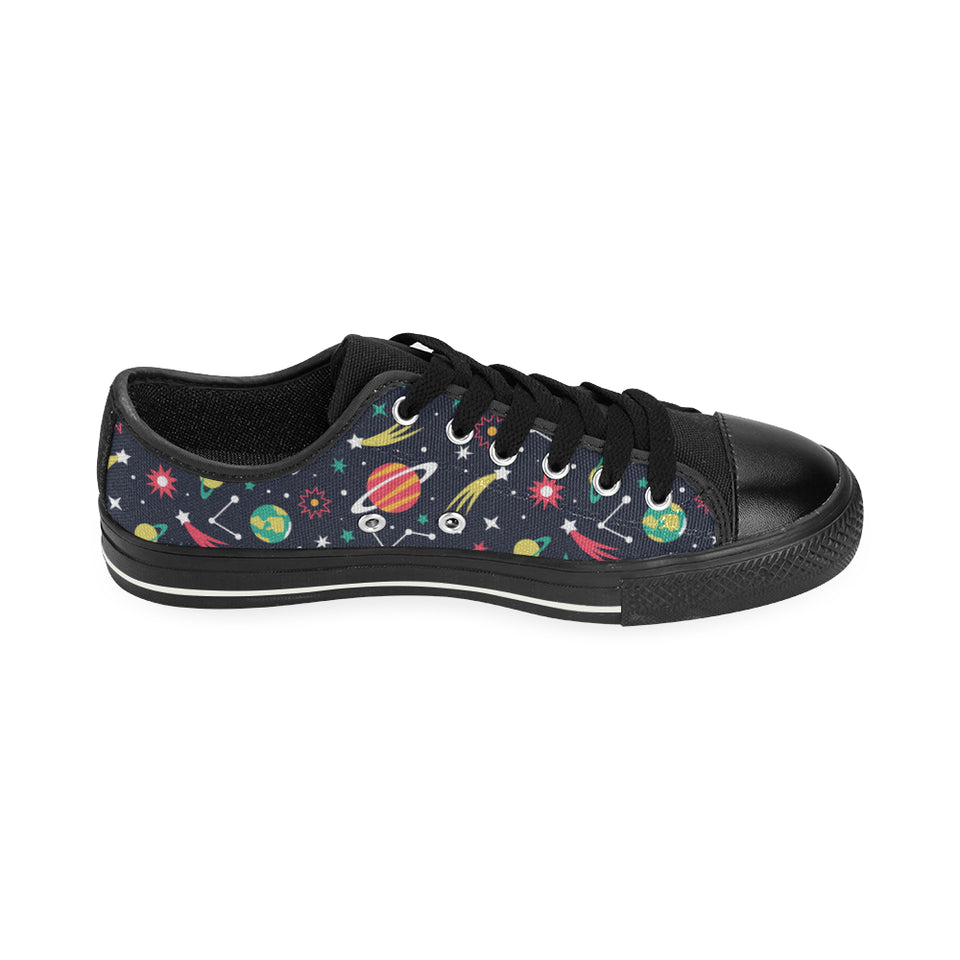 colorful space pattern planet star Men's Low Top Canvas Shoes Black