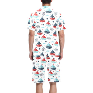 Cute color paper sailboat pattern Men's V-Neck Short Pajama Set