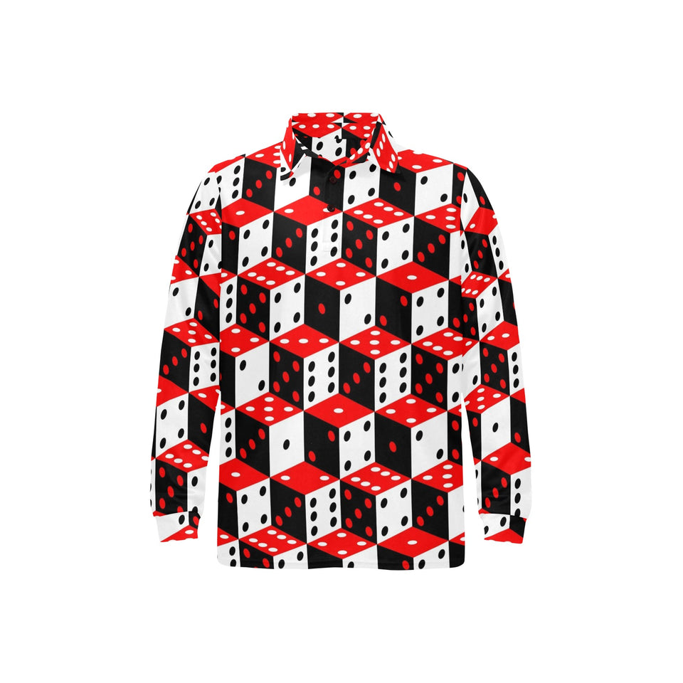 Dice Pattern Print Design 02 Men's Long Sleeve Polo Shirt