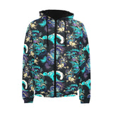 Dragon sea wave pattern Men's Padded Hooded Jacket