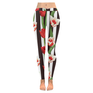red and white tulips pattern Women's Legging Fulfilled In US