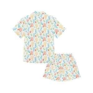 Coral Reef Pattern Print Design 02 Kids' Boys' Girls' V-Neck Short Pajama Set