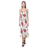 dragon fruits white background V-Neck Open Fork Long Dress