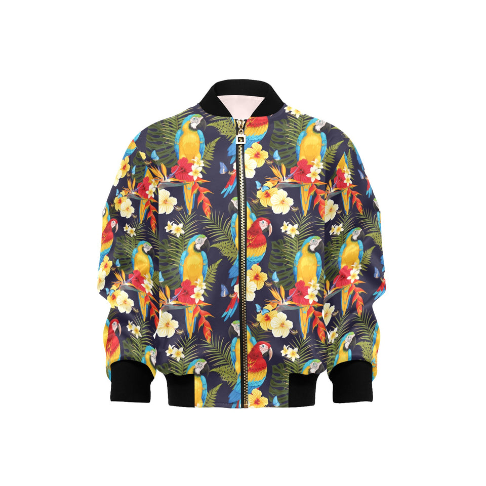 Colorful parrot flower pattern Kids' Boys' Girls' Bomber Jacket