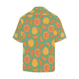 orange fruit pattern green background Men's All Over Print Hawaiian Shirt