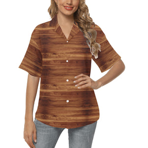 Wood Printed Pattern Print Design 04 Women's All Over Print Hawaiian Shirt