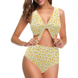 Fried Eggs Pattern Print Design 05 Chest Bowknot High Waisted Bikini Swimsuit