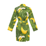 Banana Palm Leaves pattern Women's Long Sleeve Belted Night Robe